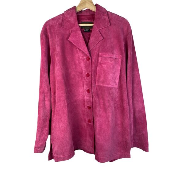 Brandon Thomas Women L Pink Suede Leather Button Up Shirt Jacket - Picture 1 of 4